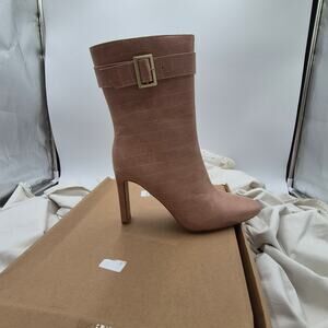 journey collection Tan Croc‑Embossed Pointed‑Toe Ankle Boots Stiletto Heel Sz 8½